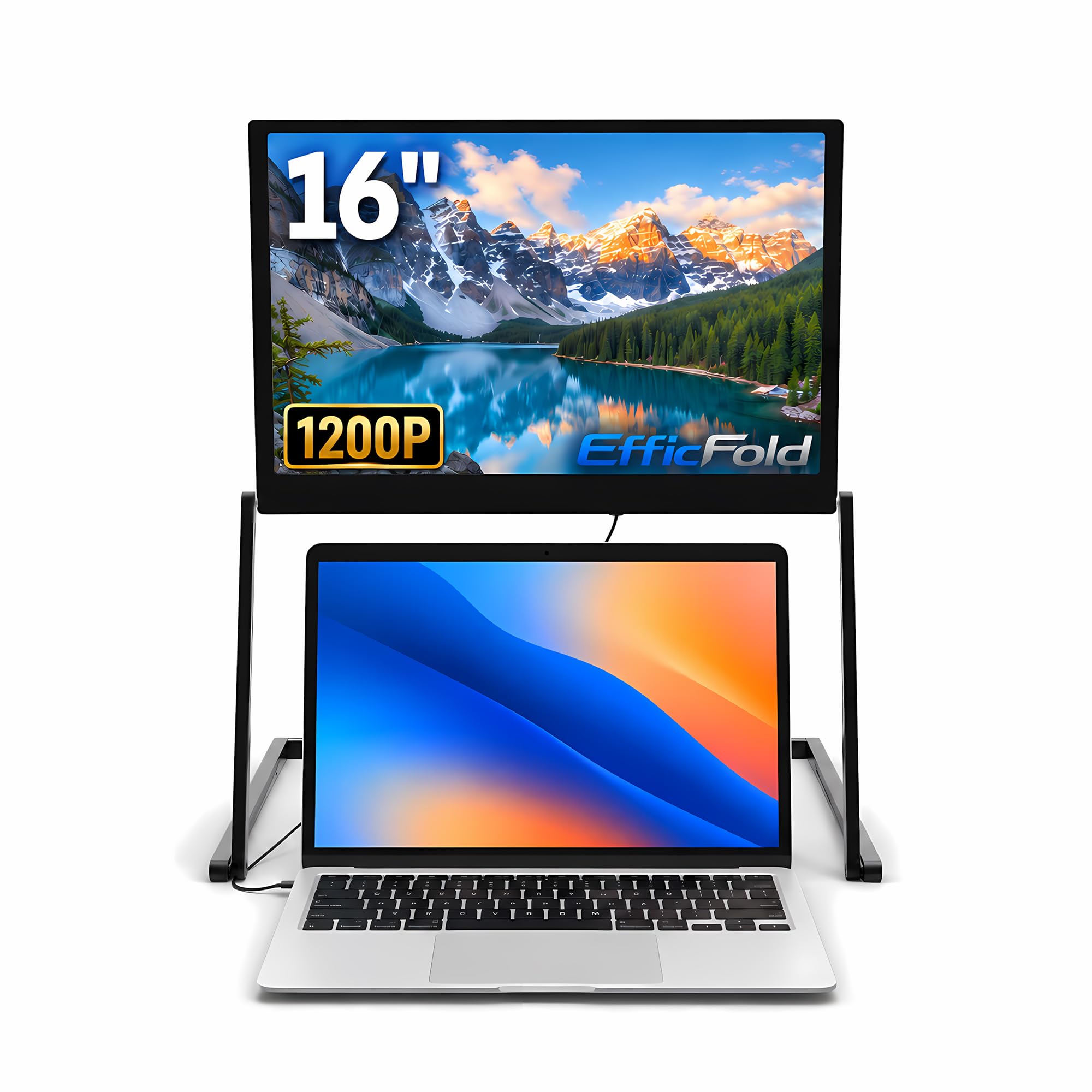 EfficFold LiftVue 16" Portable Monitor FHD 1200P IPS Laptop Monitor | Adjustable Stand |…