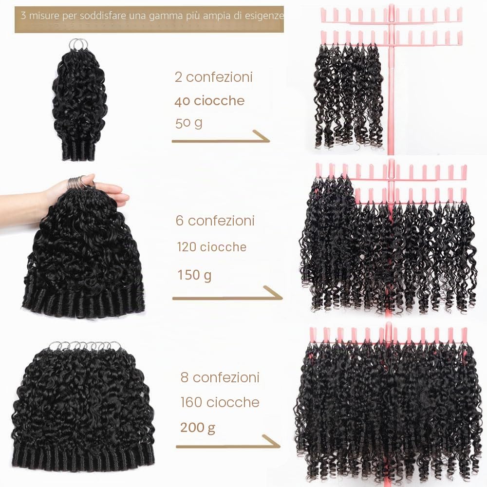 Renyarch Feather Crochet Human Hair - Extension Capelli Veri Burmese Curly Pre-Separati per Donne Nere, 2 pezzi 50g Crochet Braids Water Wave Nodi Invisibili, 16 pollici 1B Nero Naturale
