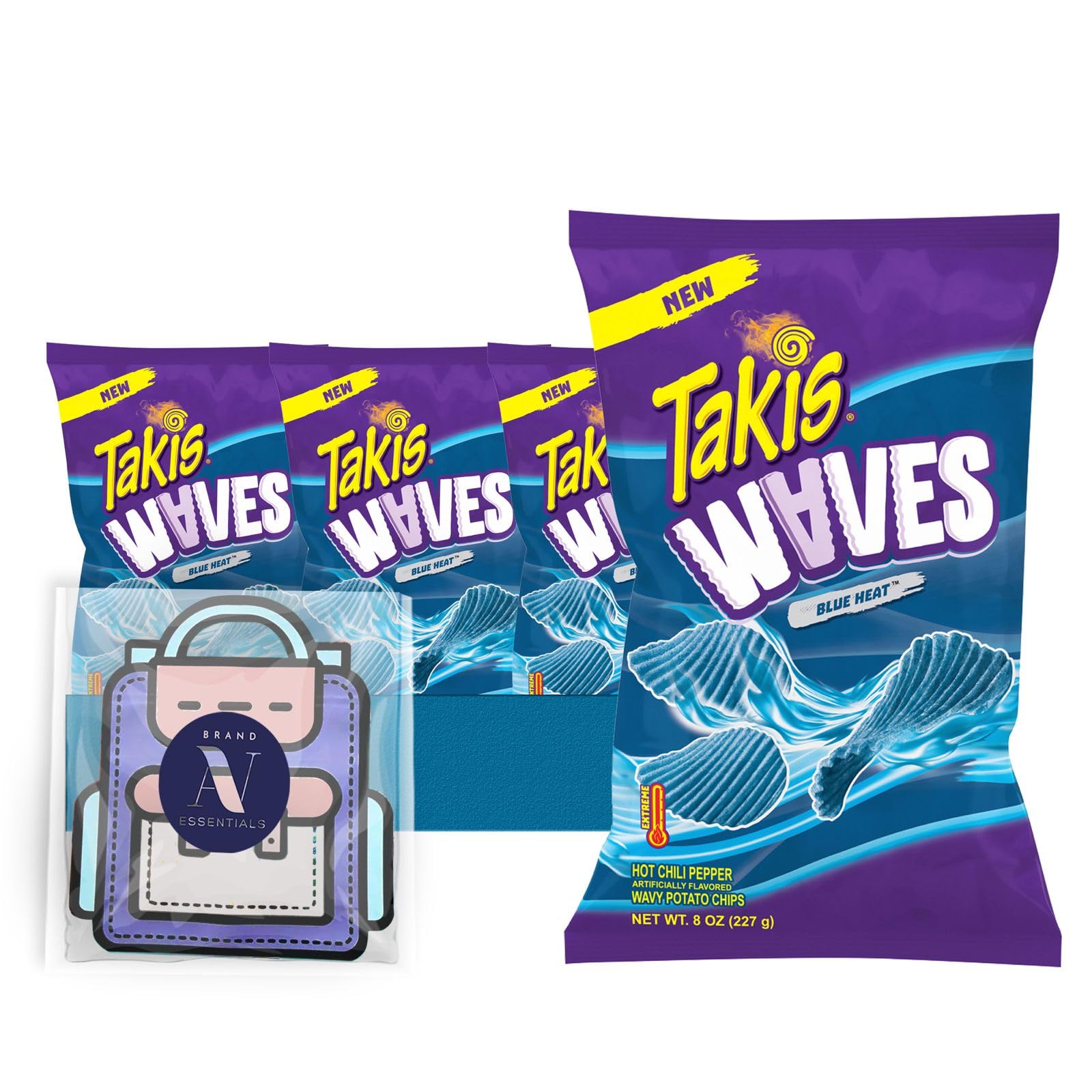Takis - Lavinia Essentials Bundle: 6-Pack of Waves Fuego Sharing Size Bag, Hot Chili Pepper Rolled Tortilla Chips 9.9 oz Bag + 1 Utility Prop