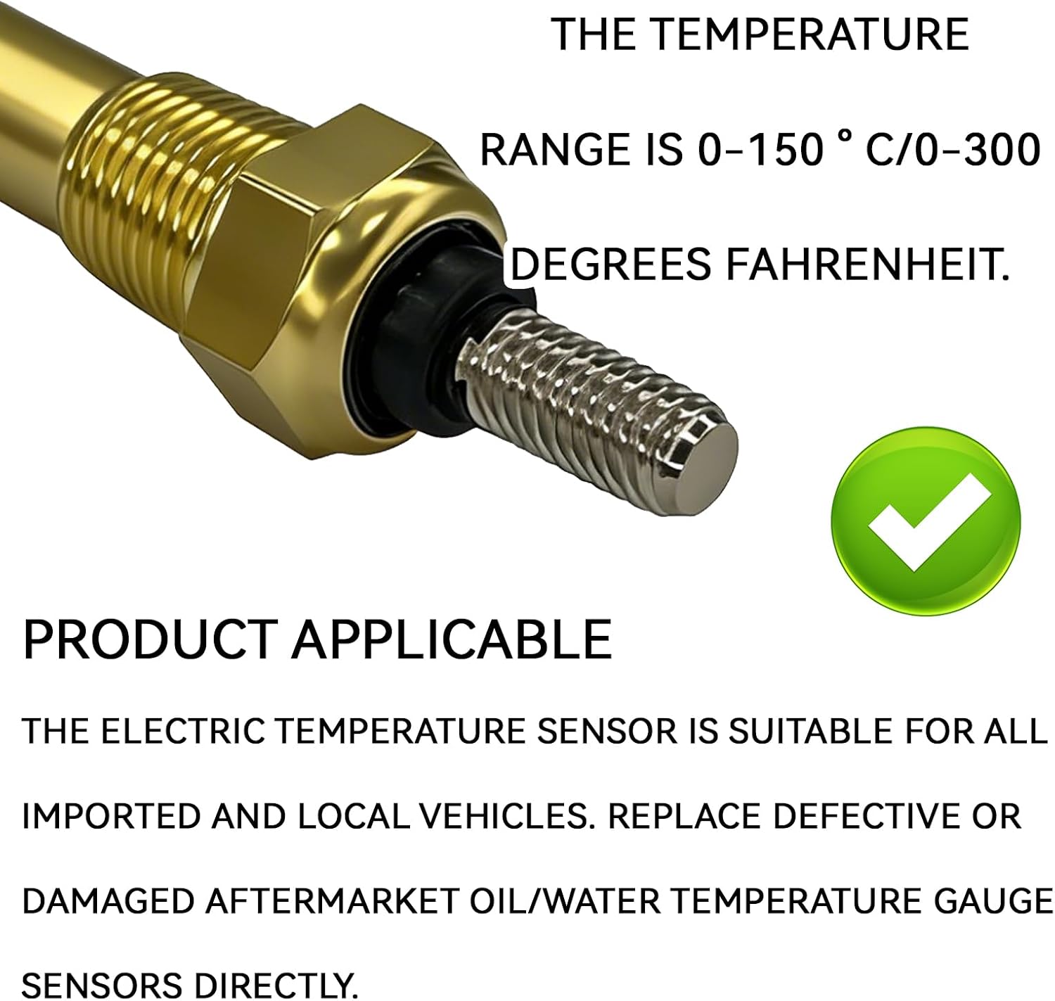 Oil Temperature Sensor 1/8 NPT Water Temp Sensor Universal Car Accessories Suitable for Most Cars, Trucks, and SUVs Brass Material Oil Temperature Electric Sender Gauge 0~150℃(Yellow)