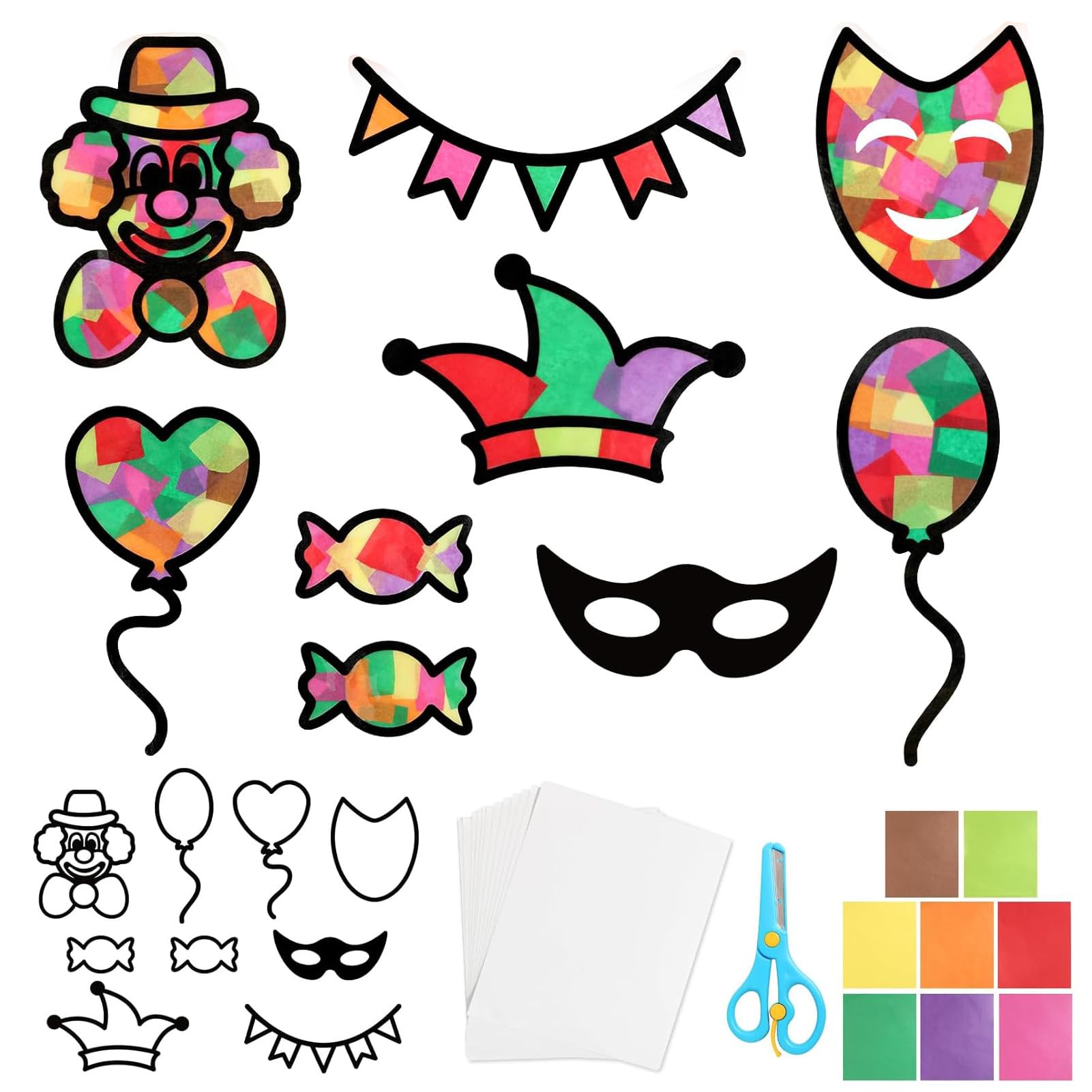 24 Piezas Payaso Pegatinas de Ventana,Imágenes para Ventana de Carnaval,Manualidad Pegatina Ventana de Fiesta Circo Carnaval para Carnavales y Fiestas de Cumpleaños