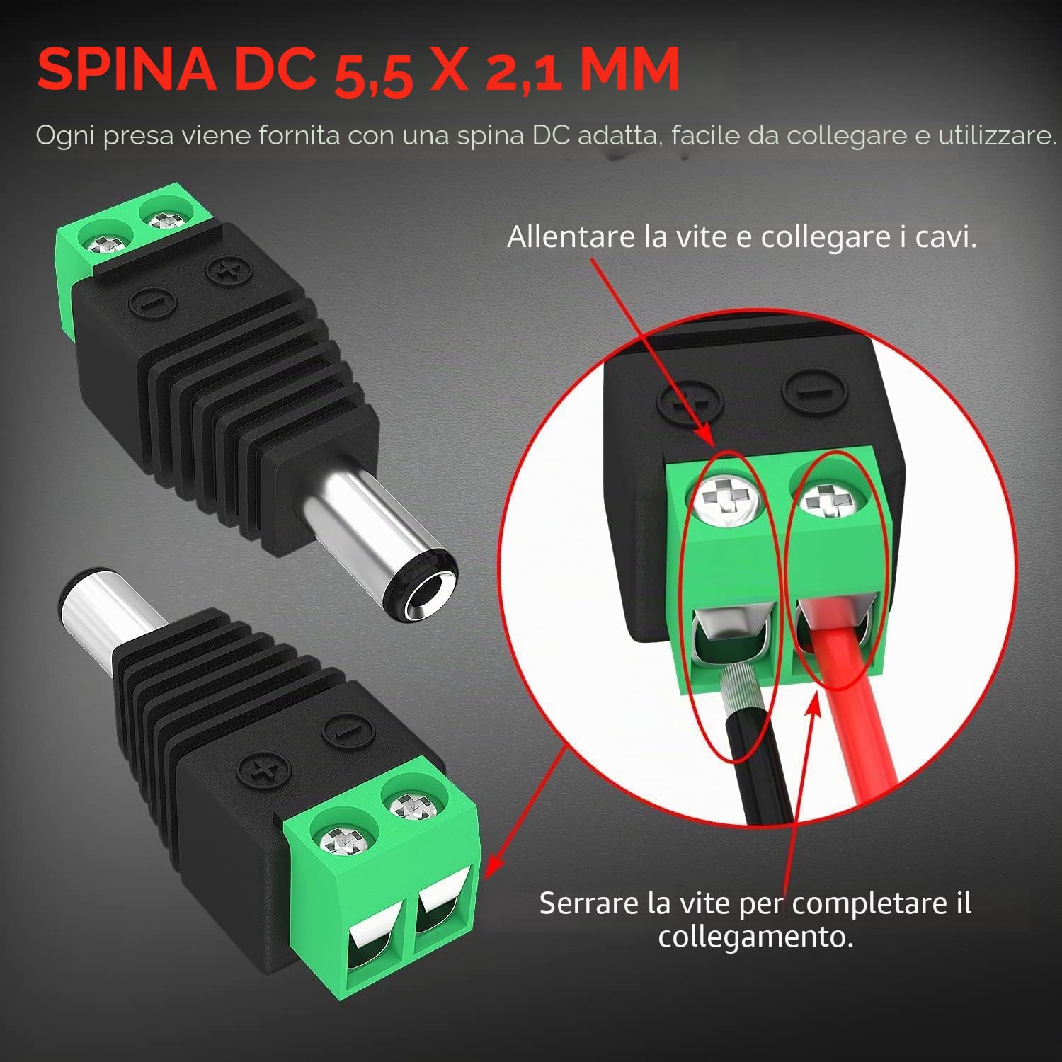 12Pezzi 5.5 mm x 2.1 mm Connettori DC a pannello Jack,alimentazione DC presa, Per Connettore Femmina da Pannello CCTV Home Security Surveillance Camera
