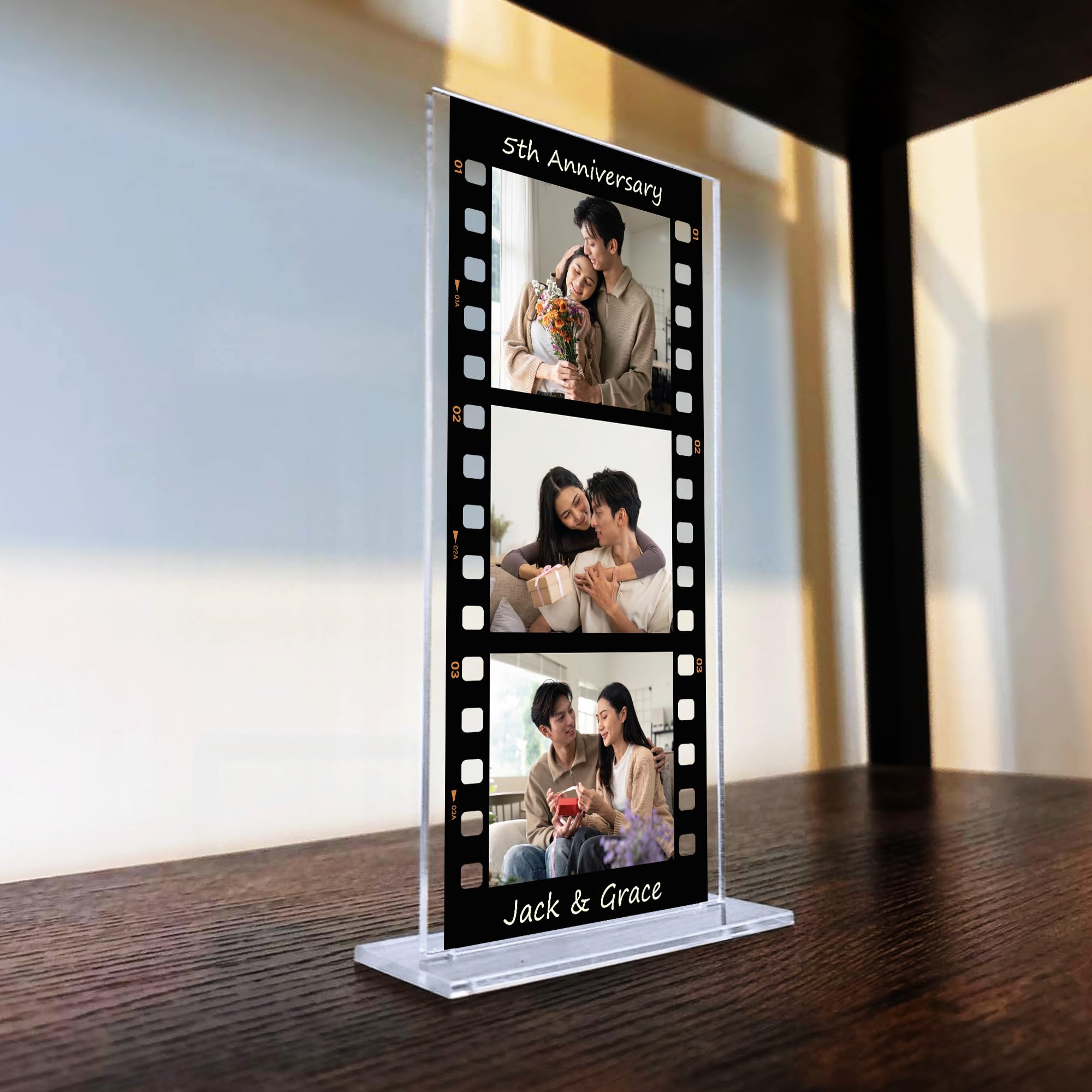 Red Ocean Personalised Gift For 1st 2nd 3rd 5th 10th 20th 40th 50th Anniversary, Retro Photo Collage Plaque Gift For Husband Wife Photo Gift For Him Her, Couple Gift For Anniversary (5th Anniversary)