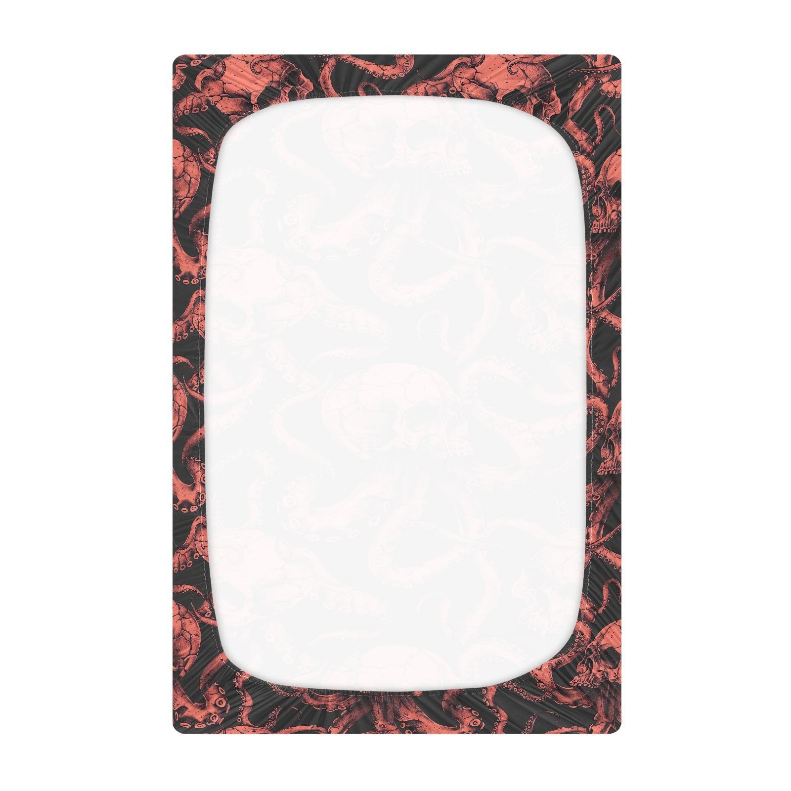 Baby Red Skull Octopus Fitted Crib Sheet for Boys Girls,Toddler Bed Mattress Sheets,Fits Standard Size Crib Mattress 52 * 28 * 9in 202b5376