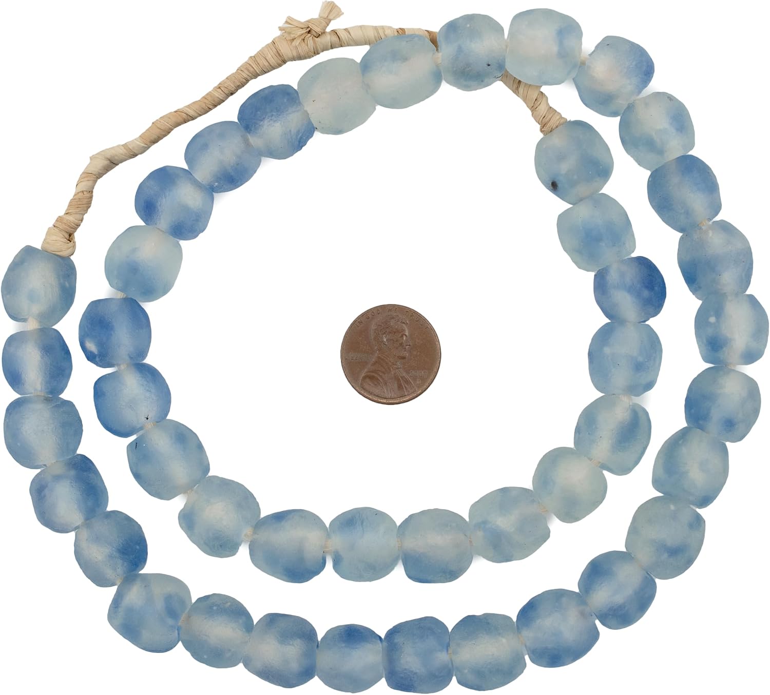 The Bead Chest African Recycled Glass Beads – Handmade in Ghana – Blue Swirl 14mm Strand for Jewelry Making, Crafts, and Home Decor I Approximately 45 Beads