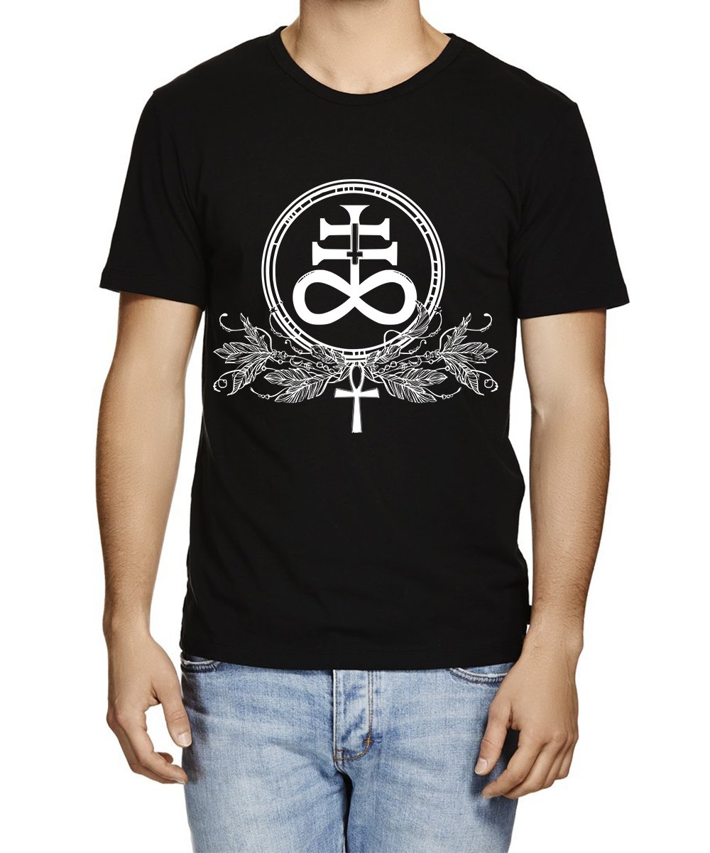 CaseriaMen's Round Neck Cotton Half Sleeved T-Shirt with Printed Graphics - Satanic Cross Leviathan