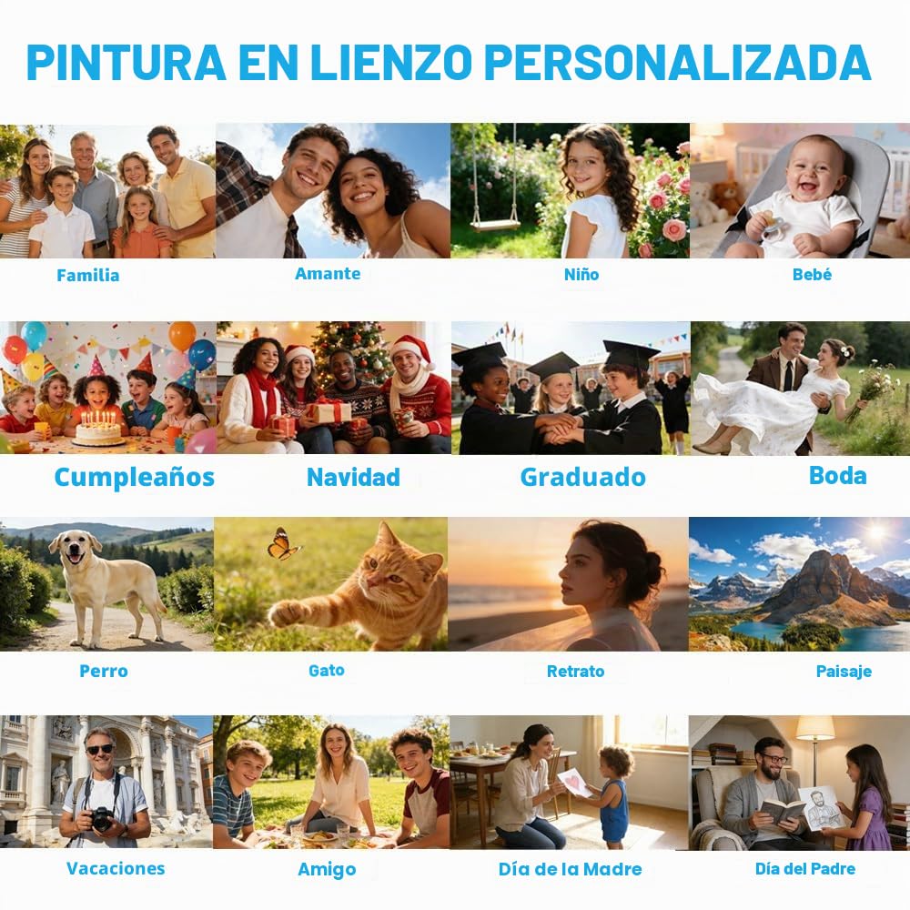 Fotos personalizadas en lienzo enmarcadas 60x120cm (24x47in), impresión personalizada de fotos con marco DIY, póster personalizado en lienzo para familia, amigo, amante, mascota, regalo de boda