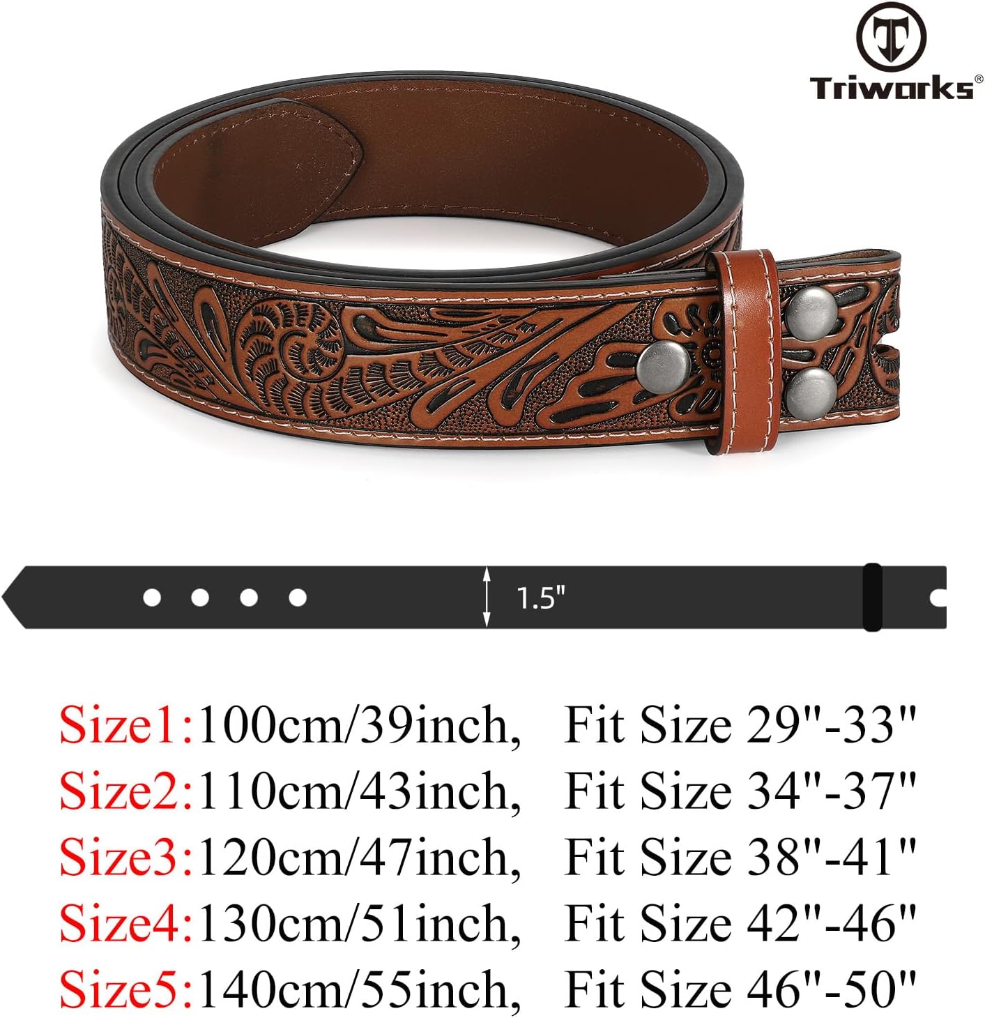 TRIWORKS Western Leather Belt Strap for Men without Buckle Cowboy Cowgirl Belt Strap 1.5" Width - Image 6