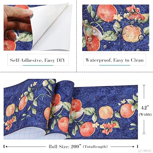Miniatura 5 de 701 - Papel tapiz de frutas para despegar y pegar, borde de pared de hojas florales en relieve 3D, 4.2 pulgadas x 16.4 pies, color azul, moldeado