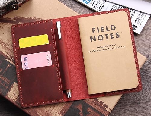 Miniatura 6 de Funda de cuero para notas de campo, cubierta de diario hecha a mano para diario Moleskine Cahier, funda de cuero con soporte para bolígrafo para
