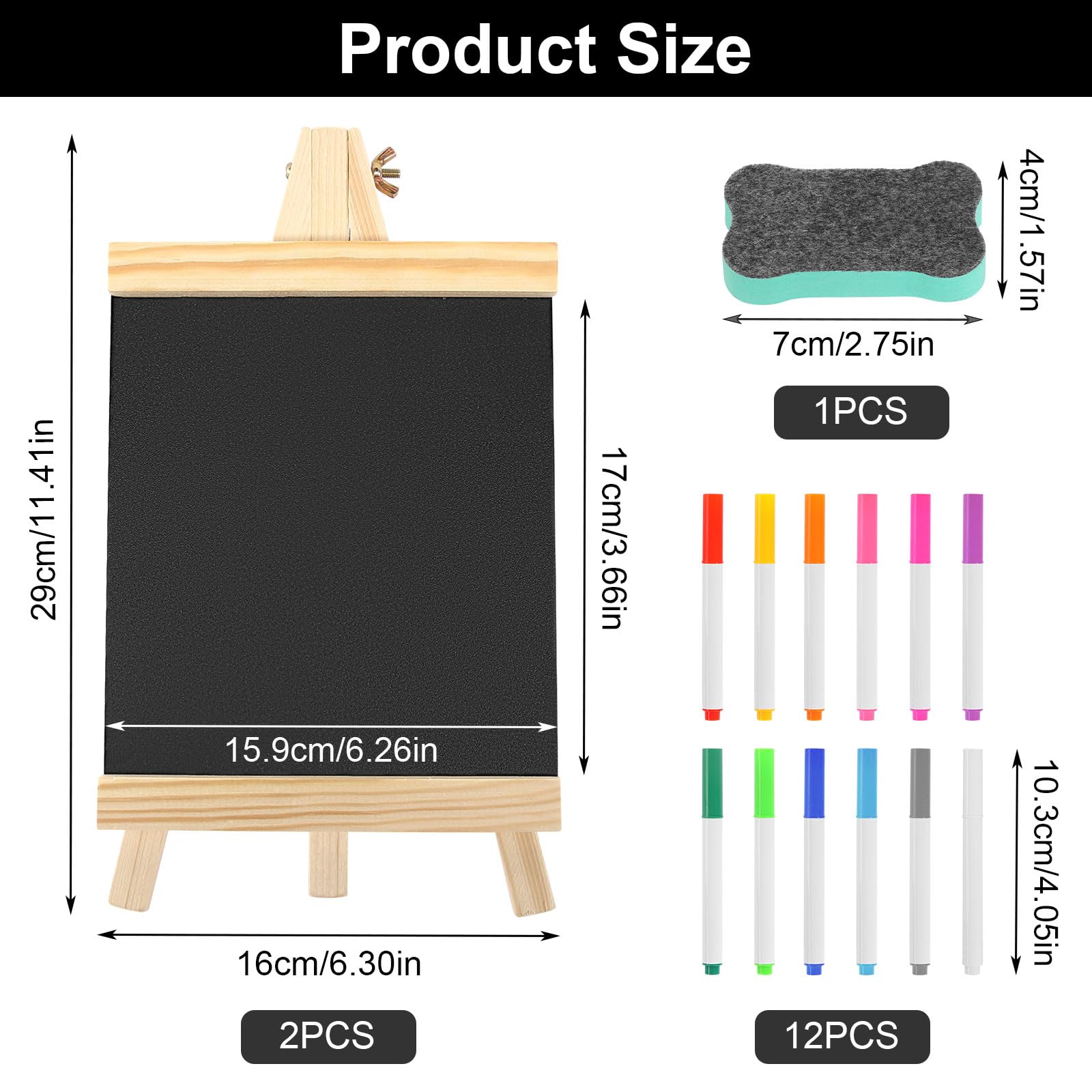 Kreidetafel Aufsteller 2 Stück Schiefertafel zum Beschriften 29 x 16 cm Kleine Tafel mit 12 Kreidefarben und Tafelwischer Kreidetafeln für Preisschilder Buffettisch Geburtstag Hochzeit Party Event