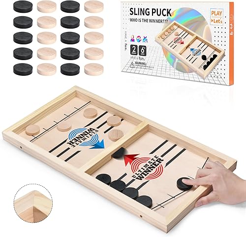 Juego de disco de cabestrillo rápido, tamaño grande, juego de mesa de hockey de madera de batalla, juego familiar para adultos interactivo entre