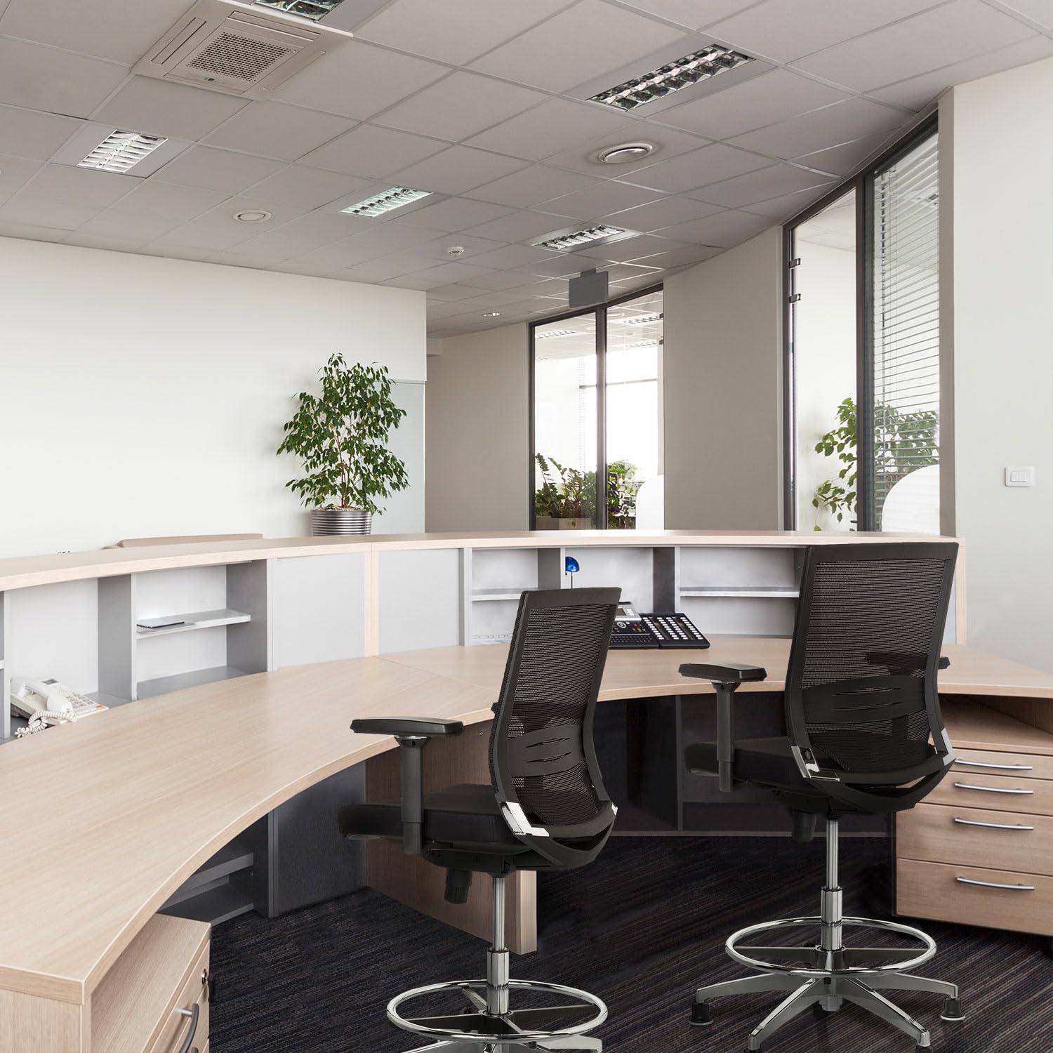 hjh OFFICE 657550 Arbeitsstuhl Counterstuhl TOP Work 77 Stoff/Netz Schwarz Bürostuhl hoch, ergonomisch, Stuhl & Fußstütze höhenverstellbar