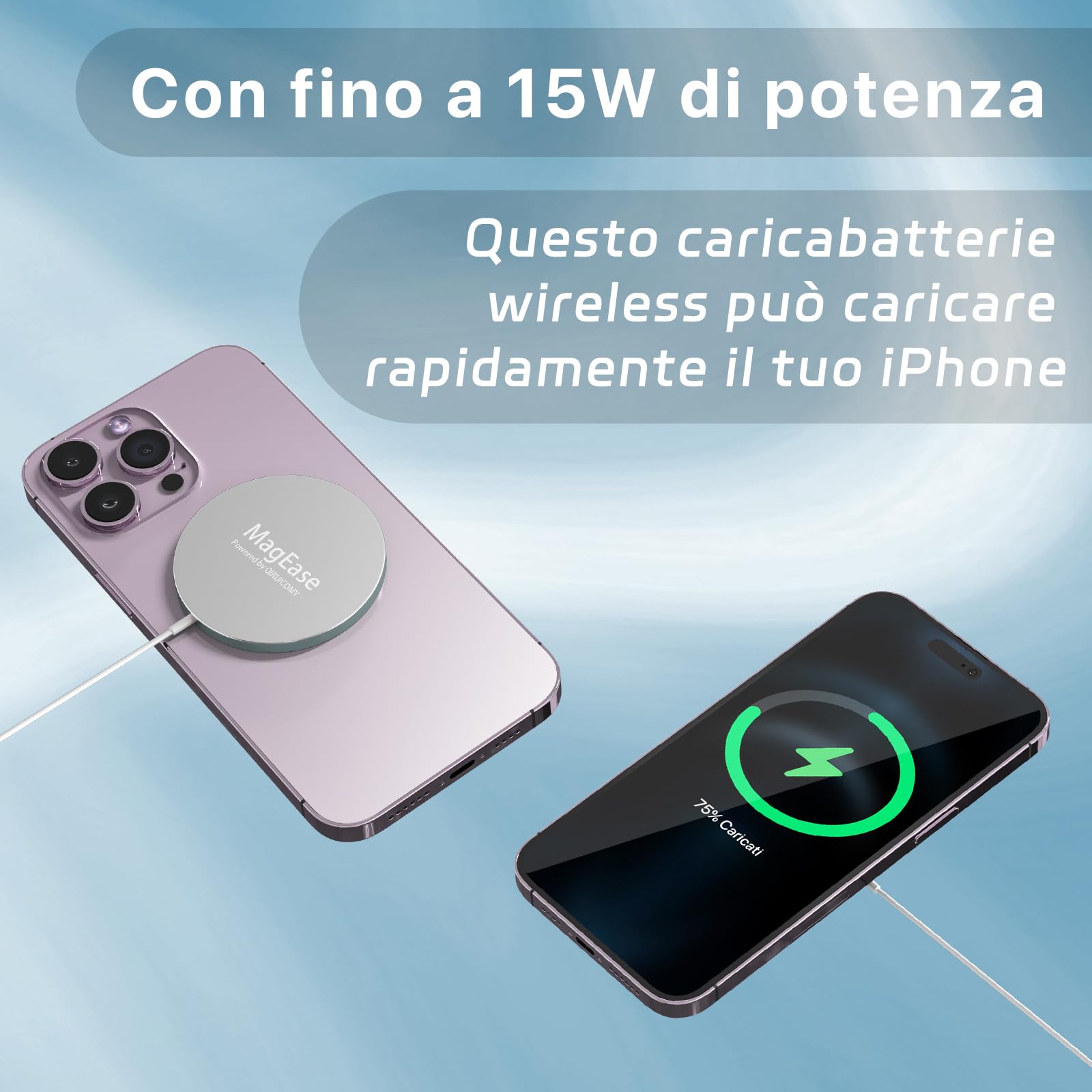 Caricatore Mag safe, 15W Caricatore Wireless Magnetico,Caricatore Senza Fili Portatile Rapida Magnetico Caricabatterie compatibile iPhone 16/15/14/13/12 e Airpods 2/3/Pro/Pro2 (Bianco)