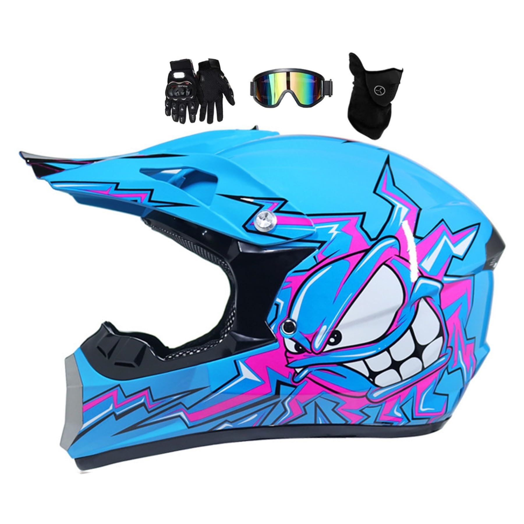 Casco de motocross para niños, casco de moto de montaña, para jóvenes y adultos, casco de motocross, todoterreno, esquí, quad, mountain bike, BMX, Downhill Off Road Helm, con guantes máscara