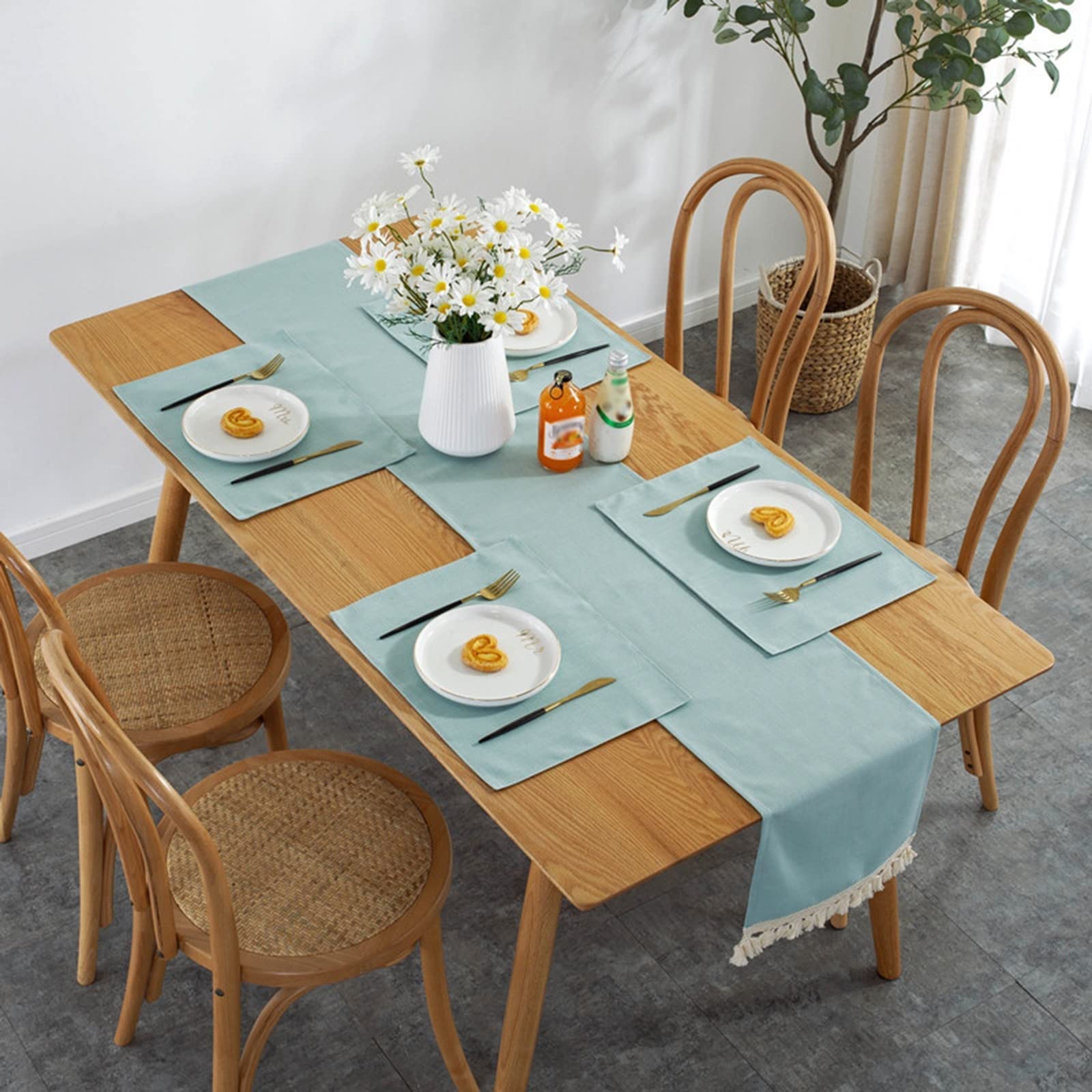 Chemin de table antidérapant et sans plis bleu cyan pour fête - 8