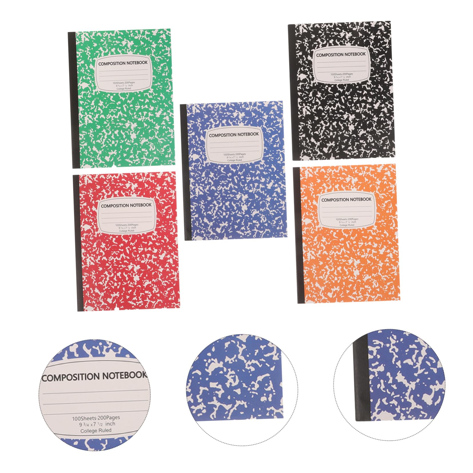 Lurrose 5Er-Packung B5 College Ruled Composition Notebook mit 100 Blättern | Softcover aus Papier, Abschnittslinien für Klare Gliederung, Elegantes Marmor Schneeflocken Design