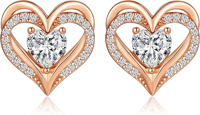 CDE Women Earrings 925 Sterling Silver Heart Stud Jewellery for Women Christmas Anniversary Birthday Jewelry Gifts for Her Women