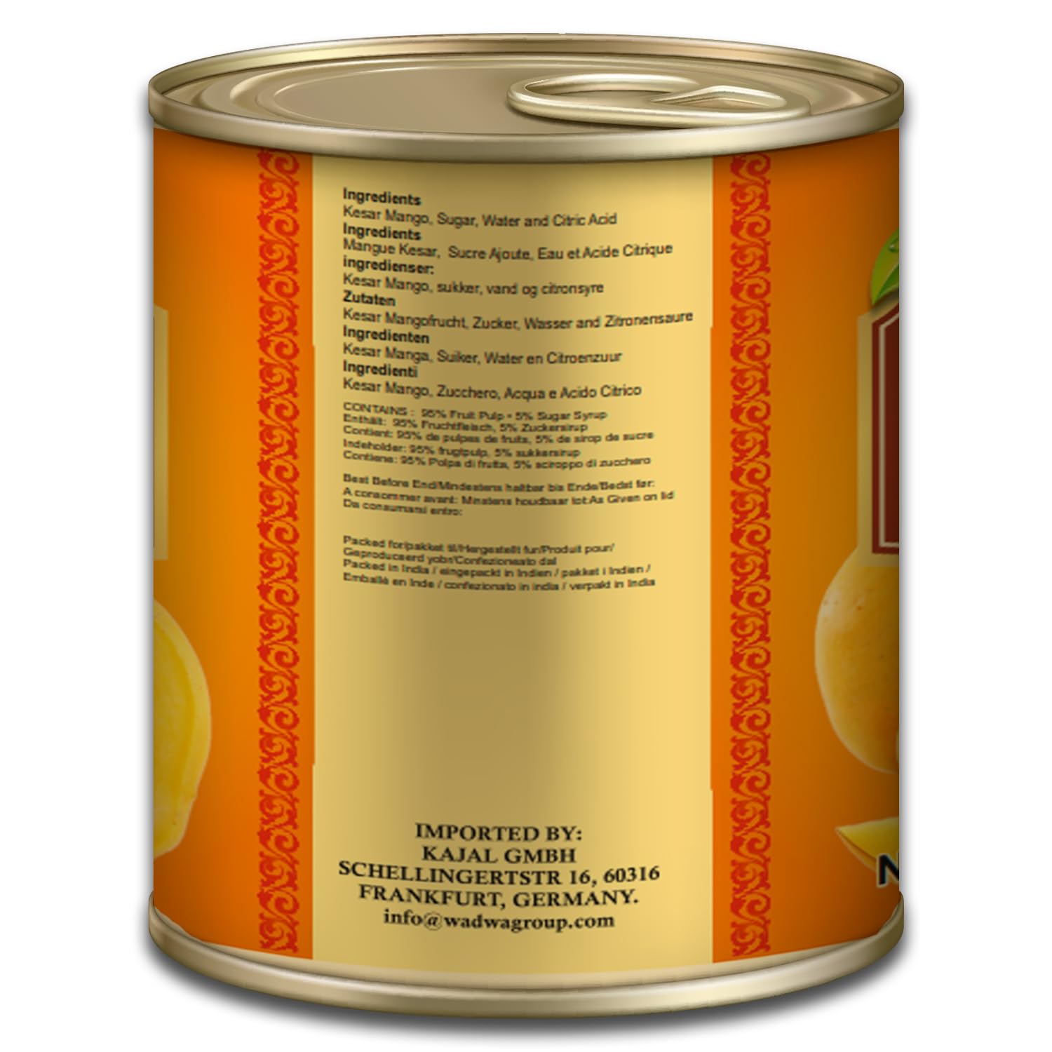 Kajal Purea di mango, Kesar, 6 x 850 g, ideale per frullati di mango, Lassi, dessert e curry, naturale, dolce, dall'India, polpa di mango, kesar senza additivi