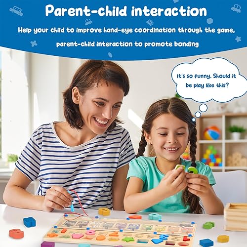 Miniatura 5 de TeSabMi Laberinto magnético de color y números, juguetes Montessori para niños de 3 años en adelante, tablero de rompecabezas de madera a juego,