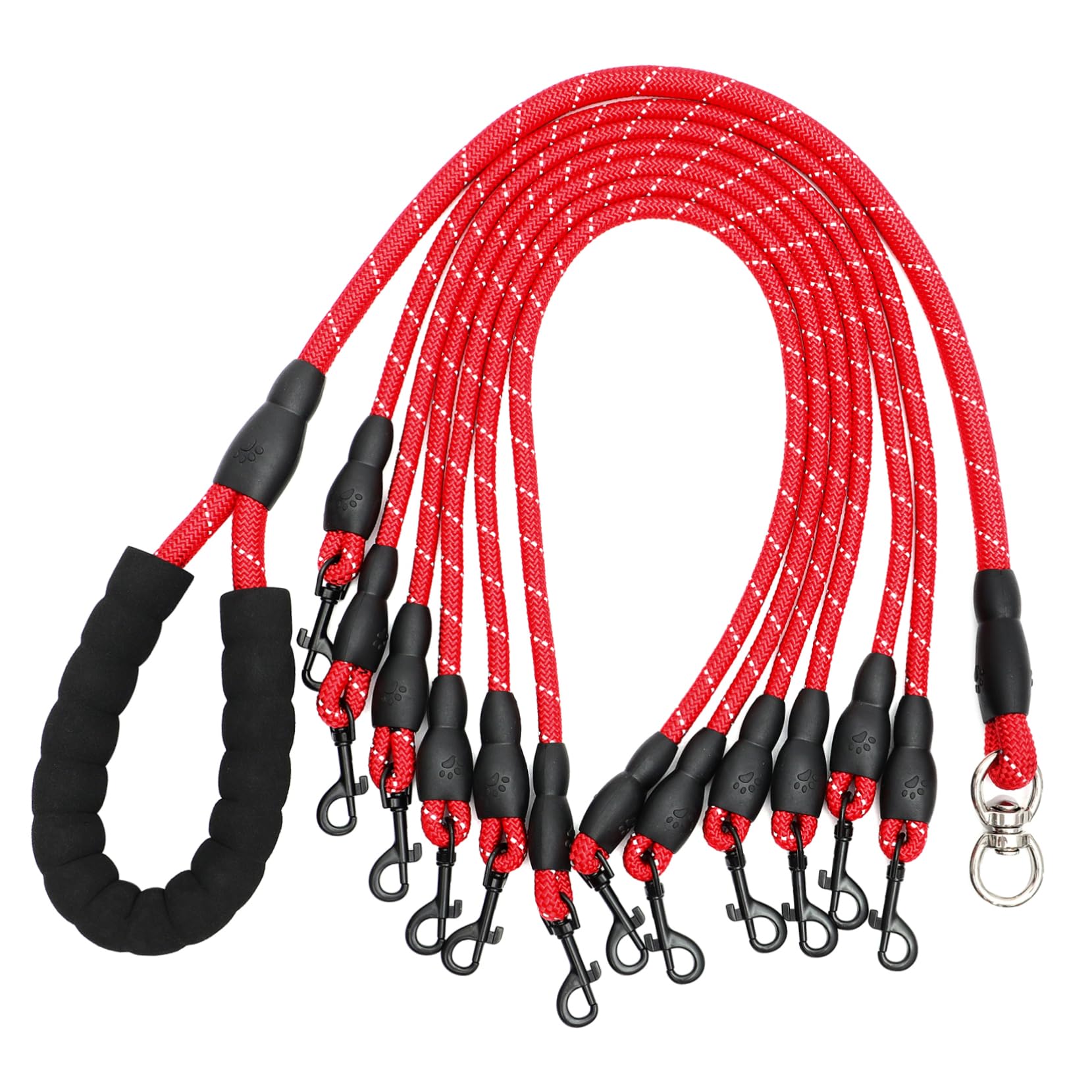 Laisse à chiens multitête GALPADA rouge avec attaches rotatives robustes