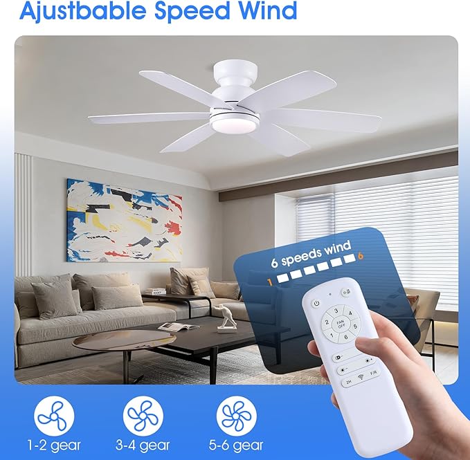 Ventilador de Techo 46 Pulgadas con Luz, 6 Aspas, 6 Velocida miniatura 8