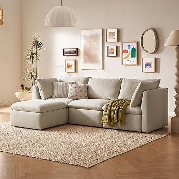 mopio Oversized Modular Sectional Sofa with Fully Removable Covers and Storage, Convertible U, L-Shaped and Sleeper Sectional, Modern Couches with Ottoman Chaise Oat Fabric, 4 Seats, L