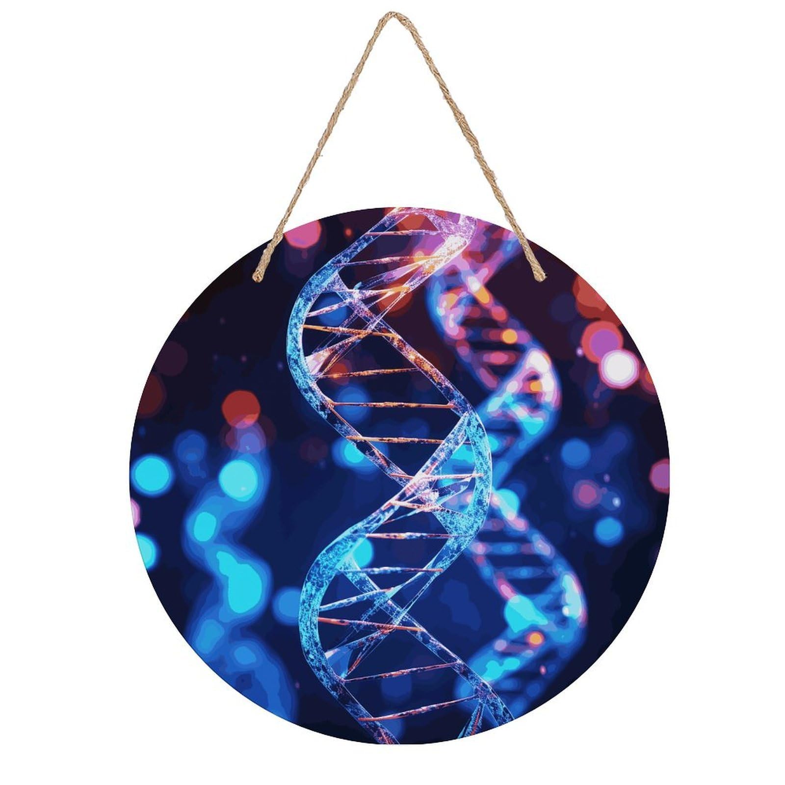 MUSM DNA Genetic Helix Wall Art Decor Round Wooden Wall Decor Hanging Decorative Wood Plaque with Ropes Vintage Hanging Sign Hanging Plaque for Indoor Outdoor Wall Artwork