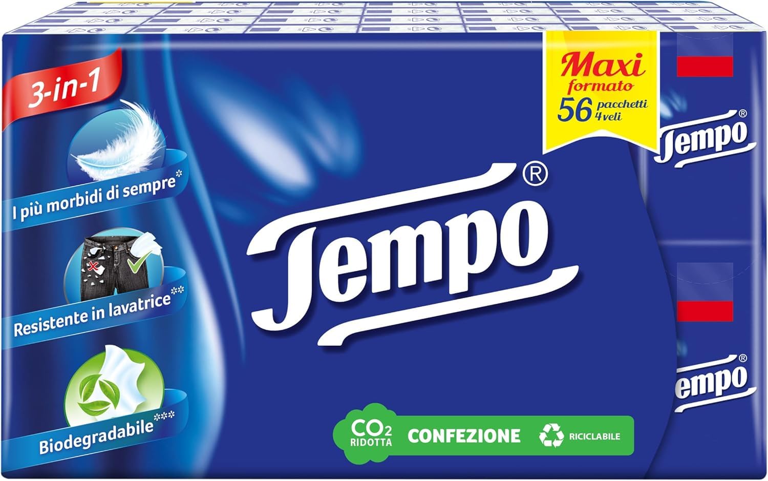 Tempo Fazzoletti Tascabili Classic - 4 veli - 56 pacchetti da 9 fazzoletti 1 unità (Confezione da 56) 56 pachetti