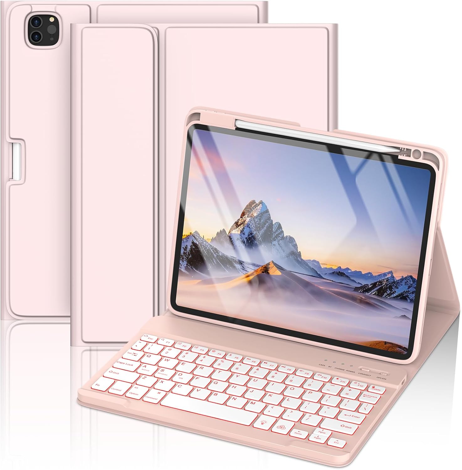 COO for iPad Air 11-inch Case with Keyboard (M4/M3/M2,2026/2025/2024) & iPad Air 5/4th Gen (2020/2022),7-Color Backlight,Folio Cover with Pencil Holder for iPad Pro 11 (4th/3rd/2nd/1st Gen)-Light Pink