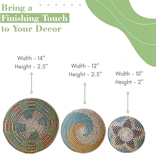 Miniatura 2 de Juego de 3 cestas de pared tejidas, bandeja decorativa, cesta de pan tejida de hierba marina natural, cesta colgante decorativa, decoración de pared