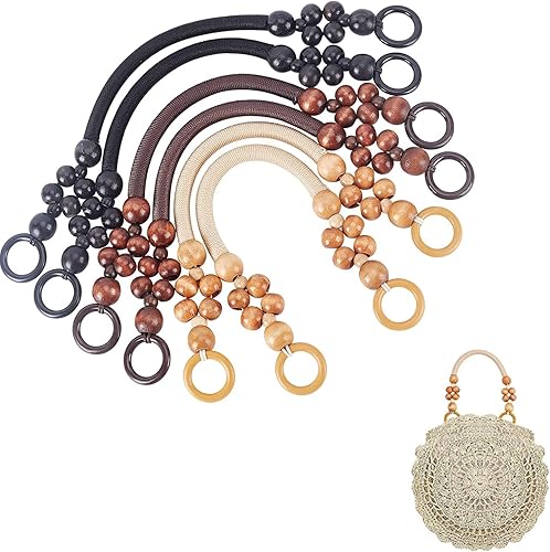 PH PandaHall 6 asas de madera con cuentas, 3 colores, correas de nailon para bolso, asas de repuesto para bolsa en forma de U, para hacer bolsas,