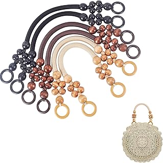 PH PandaHall 6pcs Wooden Beaded Bag Handles, 3 Colors Purse Handles Nylon Rope Purse