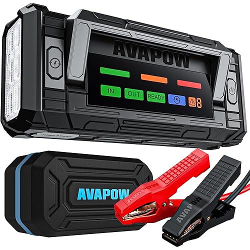 AVAPOW 8000A Battery Jumper Starter Portable with 4″ HD Display PD 30W Dual-Way Fast Charging, 12V Car Starter Jump Box & Battery Booster for All Gas & Up to All Diesel Engines