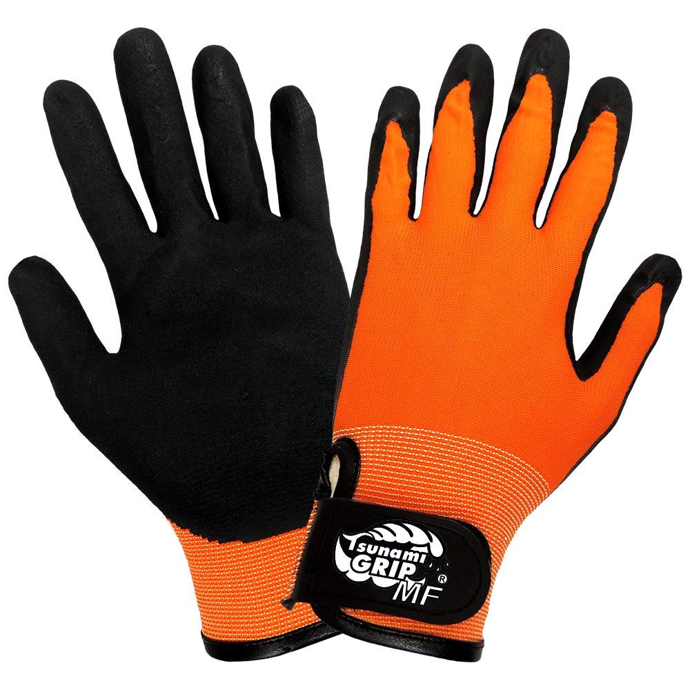 Global Glove510MFV Tsunami Grip Nitrile Glove, Work, Medium, Orange/Black (Case of 72)