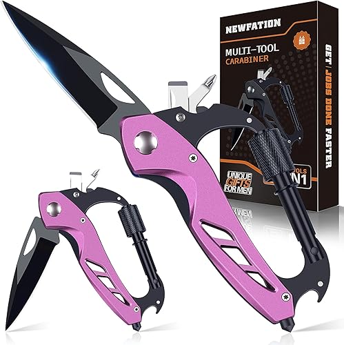 Miniatura 12 de Llavero con mosquetón multiherramienta con cuchillo de bolsillo, regalo para hombres, papá, esposo, multiherramienta 6 en 1 con llavero de mosquetón