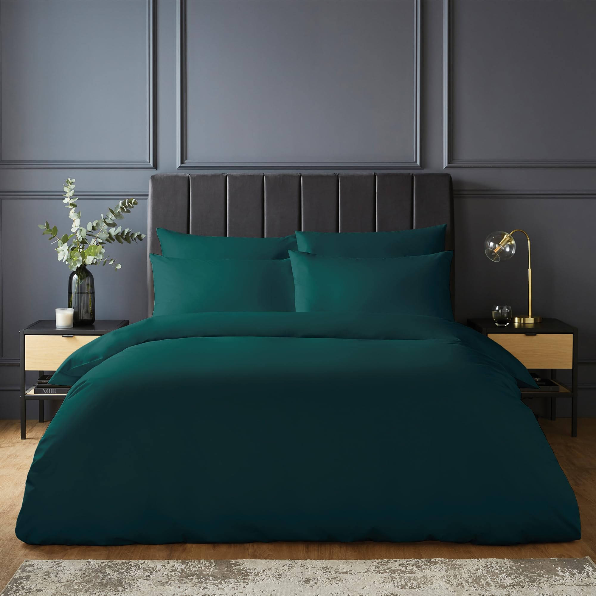 Silentnight Teal Pure Cotton Duvet Set - Luxurious Cool Soft Touch 200 Thread Count - Button Fastening - Breathable 100% Cotton Quilt Cover + Pillowcase Bed Set - Machine Washable, Green, Single