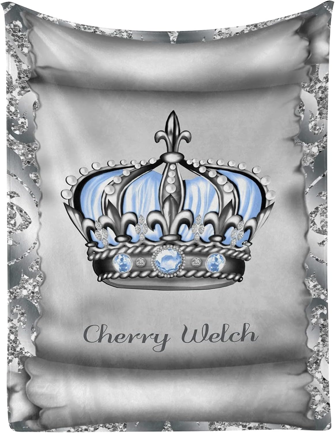 Personalized Baby Blanket Silver Crown Custom Nursery Swadding Blankets 30x40 Inches for Baby Boy Girl with Name Baby Shower Birthday Gift