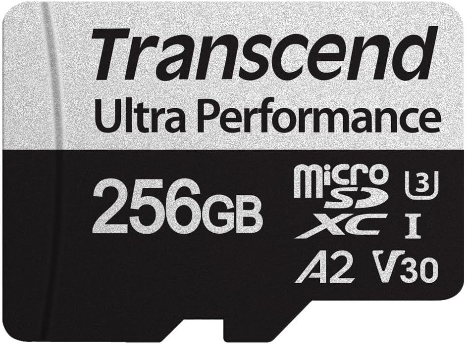 Transcend USD340 A2 V30 MicroSDXC Micro SD Card 256GB, Up to 160MB/s, for Nintendo-Switch/GoPro/Steam Deck/ROG Ally/MSI Claw/DJI/Insta360/Action Camera, UHS-I U3 C10 4K UHD Video Memory Card W/Adapter
