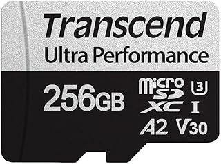Transcend 256GB Micro 4K SDXC UHS-I U3 V30, Ultra Performance 160MB/s Read /125 MB/s Write with Adapter Memory Card for 4K Ultra Video for Handheld Game Consoles, Cameras, Drone Cameras.