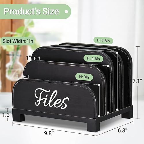 Miniatura 7 de Anwelynd Organizador de archivos de escritorio 4 ranuras de madera para documentos, cartas, sobres, correo, carpeta de papel, soporte
