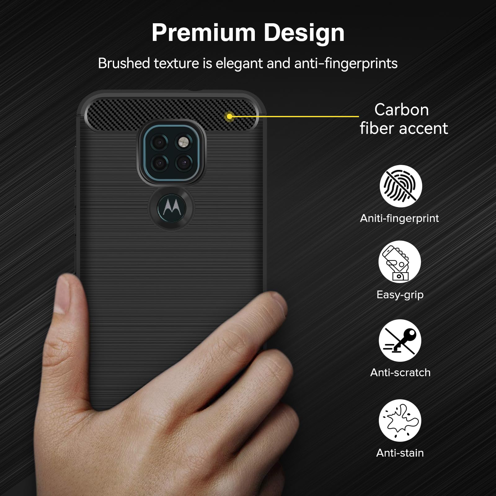 Ivoler Silikon-Hülle Für Motorola Moto G9 Play / E7 Plus – Stoßfest, Militärischer Schutz, Kratzfest, Schwarz Mit Carbon-Optik