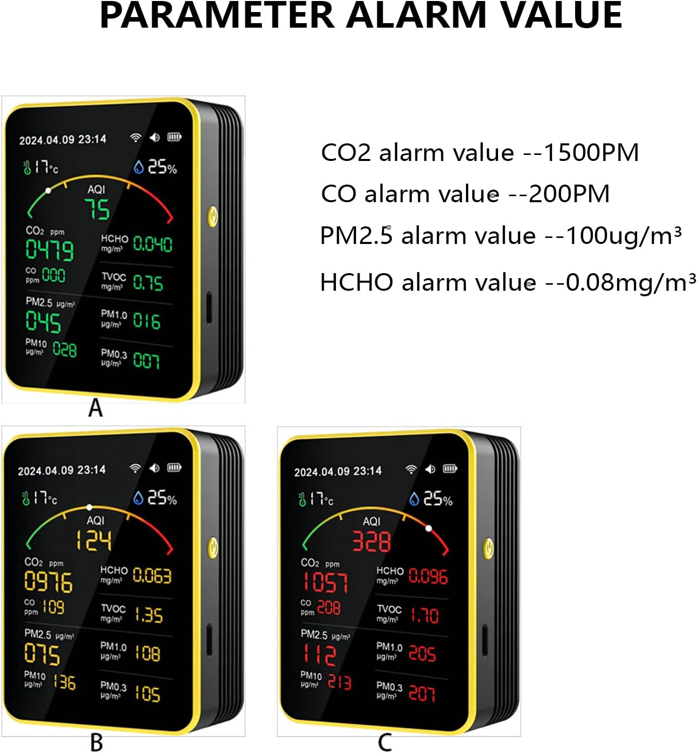 大気汚染計 空気検知器 CO2 PM2.5 ホルムアルデヒド TVOC 温度湿度計 正確なテスター