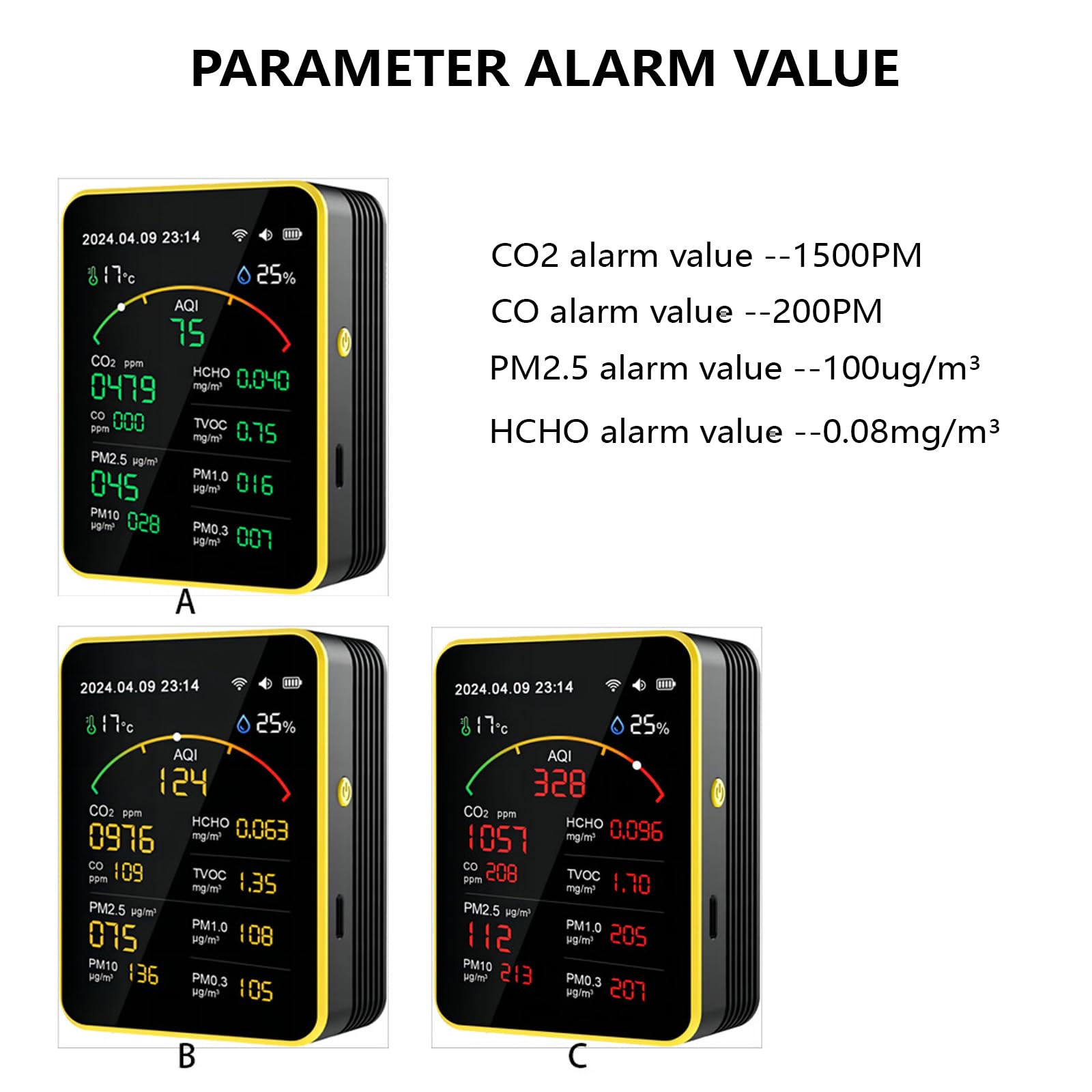 Misuratore di inquinamento atmosferico Tester accurato Rilevatore d'aria multifunzionale per la casa CO2 PM2.5 TVOC Misuratore di prova Misuratore di temperatura