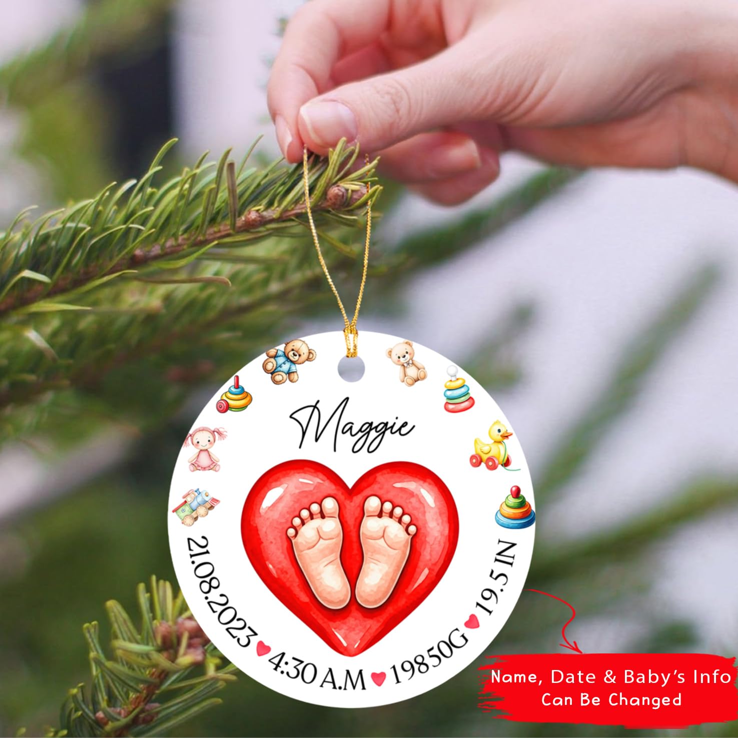 Unique Baby Feet Ornament, Customized Name & Date Info Baby Xmas Ornament, Gifts for New Dad Mom Newborn, Personalized Baby First Christmas Ornament, 1st Xmas Baby Ornament, Newborn Ornament