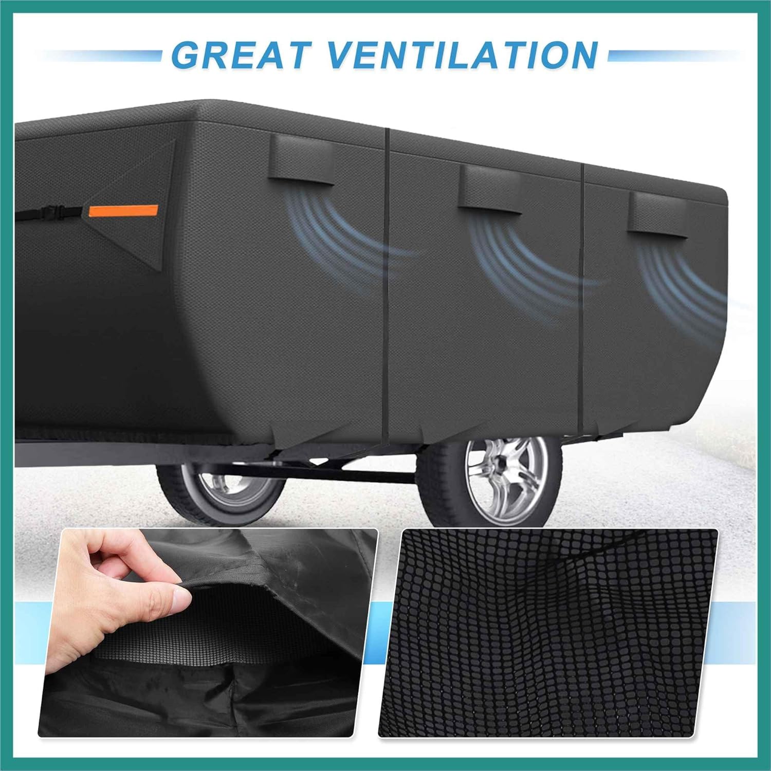 Waterproof Camper Trailer Cover Fits 10'-12' RV Cover Anti-UV with 3+2 Straps and Air Vents Protection for Motorhome Black Vehicle Supplies