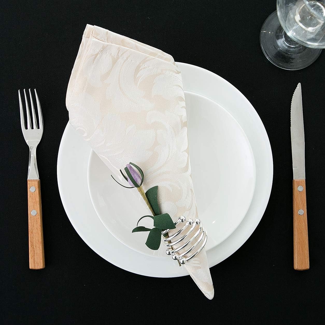 EHouseHome Damask Jacquard Cloth Napkins Waterproof Spillproof Polyester Fabric Napkins Beige, Set of 12, 17 x 17 Inch