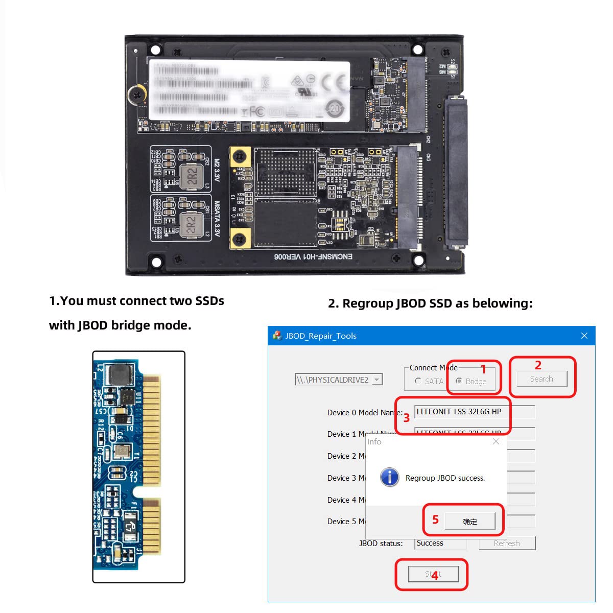 ChenYang MSATA ＆ M.2 NGFF SATA SSD 2 in 1 Combo JBOD Adapter with 2.5" USB C Hard Drive Enclosure