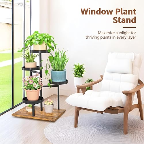 Miniatura 2 de LASZOLA Soporte para plantas negro de 4 niveles para interior, estante resistente para plantas de casa moderna, organizador vertical de metal y