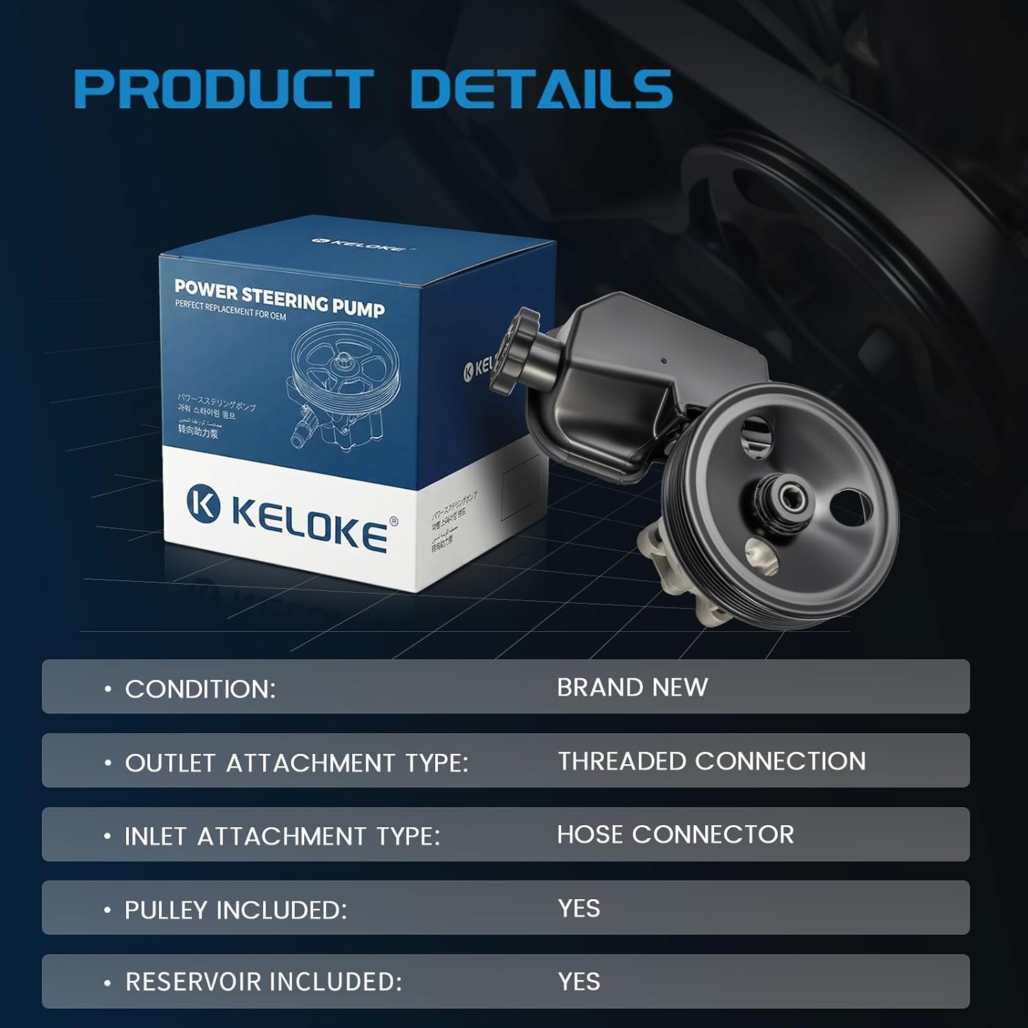 KELOKE Power Steering Pump, w/Pulley & Reservoir, Compatible with Dodge Dakota 2005-2007 V6 3.7L, Dakota 2007 V8 4.7L, Dakota 2005-2007 V8 4.7L, Replace# 21-5429 52855186AH